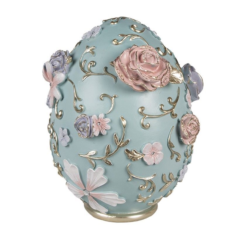 Uovo di Pasqua azzurro con decori floreali - Clayre & eef