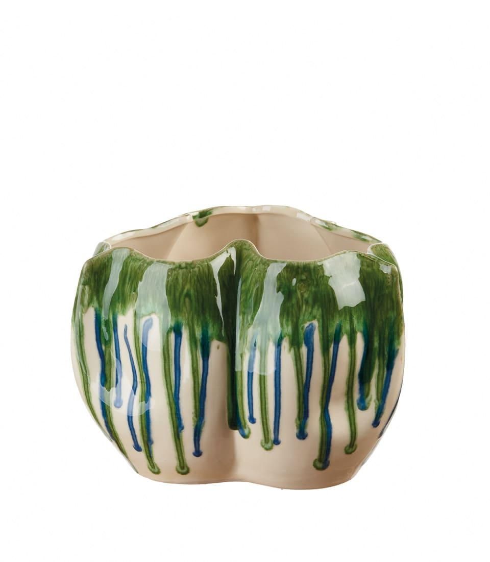 Vaso basso gocce verdi e blu - L'Oca Nera