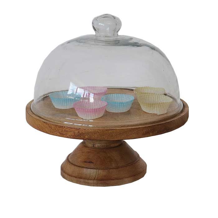 Alzata Cloche in vetro e legno - Innovaliving Alzata Cloche in vetro e legno - Innovaliving