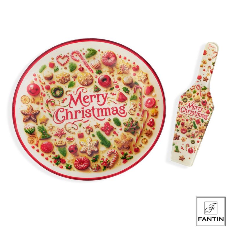 Piatto panettone con pala torta merry christmas Piatto panettone con pala torta merry christmas