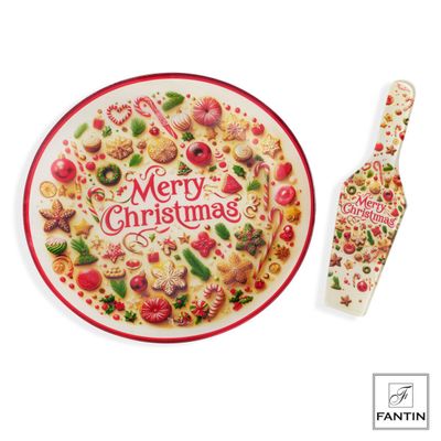 Piatto panettone con pala torta merry christmas