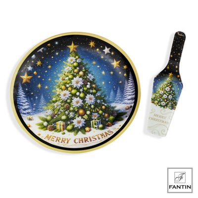 ​Piatto panettone con pala torta Albero di Natale