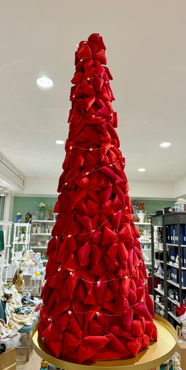 Albero fiocchi velluto rosso con luci led H 126 - Tono su Tono