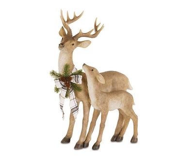 Cervo con cucciolo con fiocco Tartan - Tono su Tono