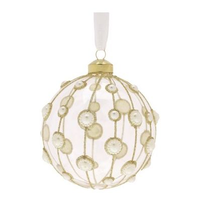 ​SFERA VETRO ORO DIA.10 CM TRASPARENTE con perle - Hervit