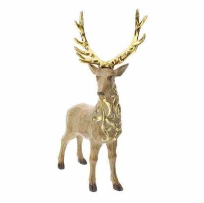 Renna In Piedi in resina effetto legno con oro - Hervit Renna In Piedi in resina effetto legno con oro - Hervit