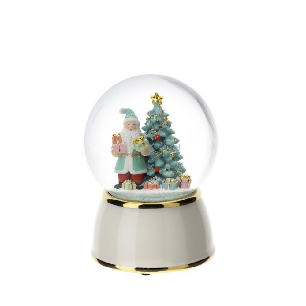 Sfera di neve con Babbo Natale albero in porcellana bianca e dettagli oro con musica - Hervit Sfera di neve con Babbo Natale albero in porcellana bianca e dettagli oro con musica - Hervit