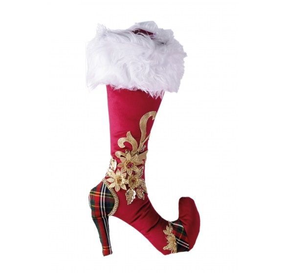 Calza Befana in Velluto Rosso con Patch Tartan, Ricami Oro e Pelliccetta – L'Infinito Calza Befana in Velluto Rosso con Patch Tartan, Ricami Oro e Pelliccetta – L'Infinito