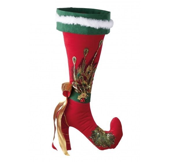 Calza della Befana in Velluto Rosso e Verde con Tacco e Pizzi - L'Infinito