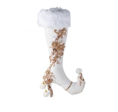 Calza Befana Velluto Bianco con Tacco e Ricami Oro - l'Infinito