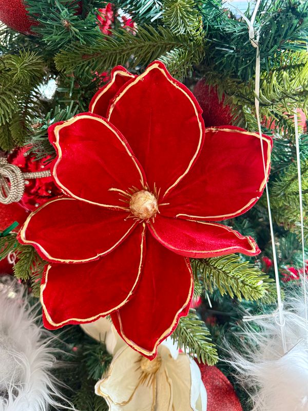 ​Fiore velluto Rosso e oro per albero