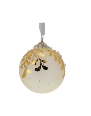 ​SFERA VETRO SATINATO CON FOGLIE  DIA.10 CM ORO - Hervit