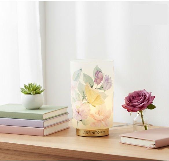 Lampada in vetro con decorazione floreale aquarel H18  - L'Infinito