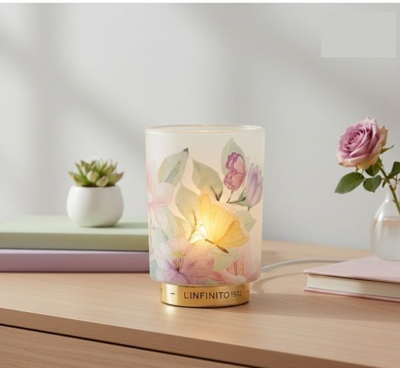 Lampada in vetro con decorazione floreale aquarel H14,5  - L'Infinito
