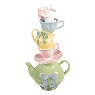 Teiera verde e tazzine con coniglio bianco - Clayre and Eef