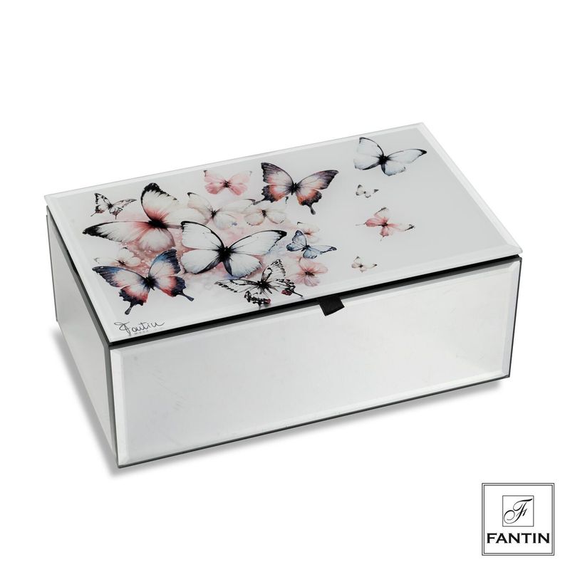 Cofanetto Portagioie in vetro grande Farfalle in volo - Fantin Argenti
