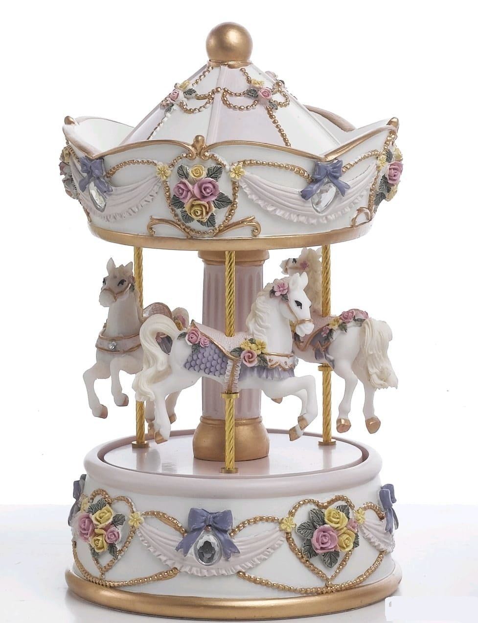 ​Carillon Giostra con cavalli Rosa 19,5 cm - Encantada