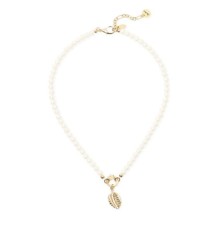 Collana corta perle foglia pendente Daphne Oro - Sodini