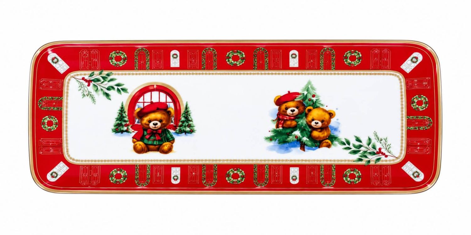 ​Vassoio Rettangolare Xmas Teddy Rosso in Porcellana - Fade