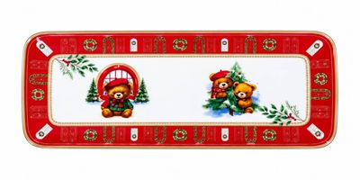 ​Vassoio Rettangolare Xmas Teddy Rosso in Porcellana - Fade