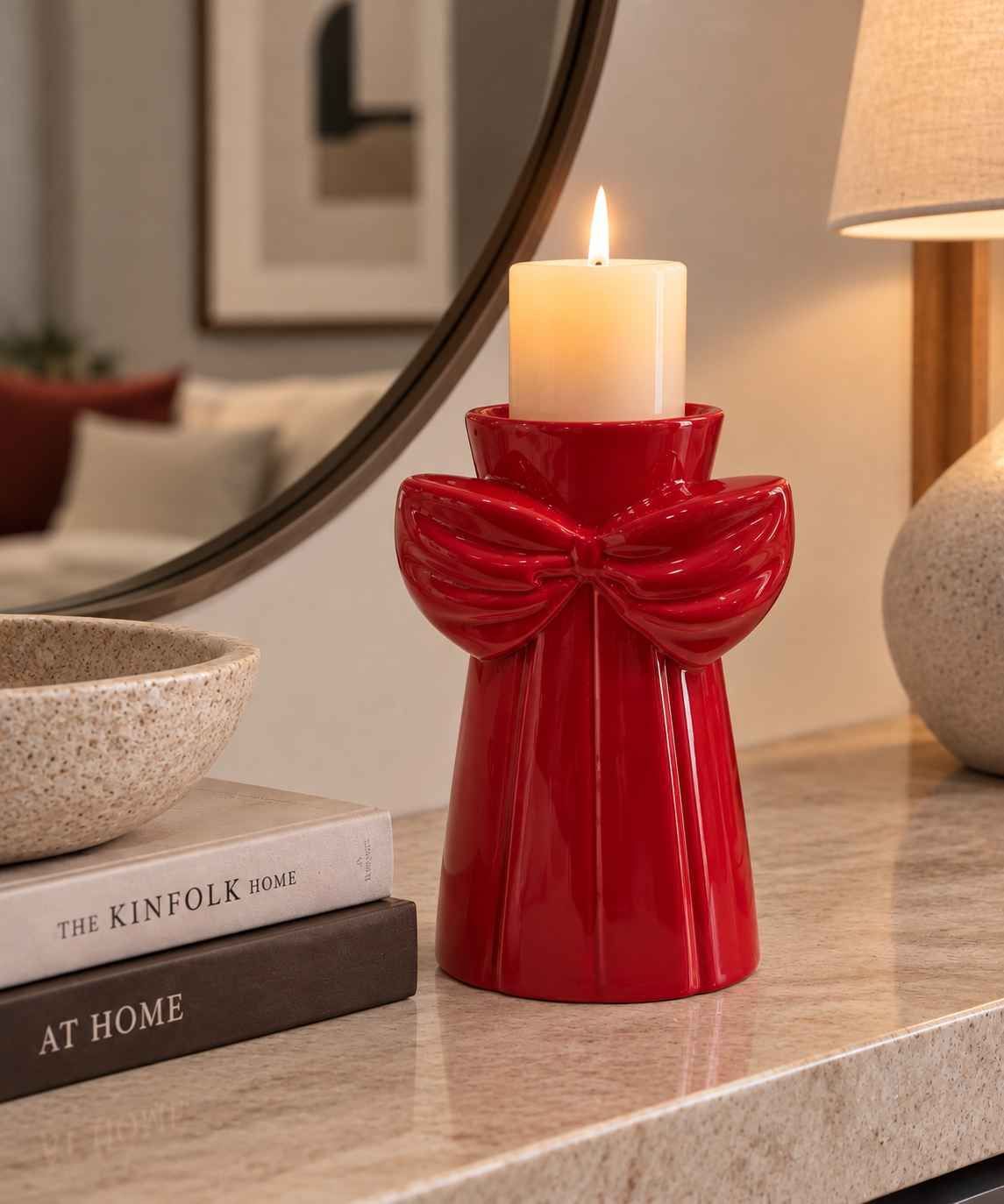 Portacandela fiocco rosso ceramica - Fade Portacandela fiocco rosso ceramica - Fade