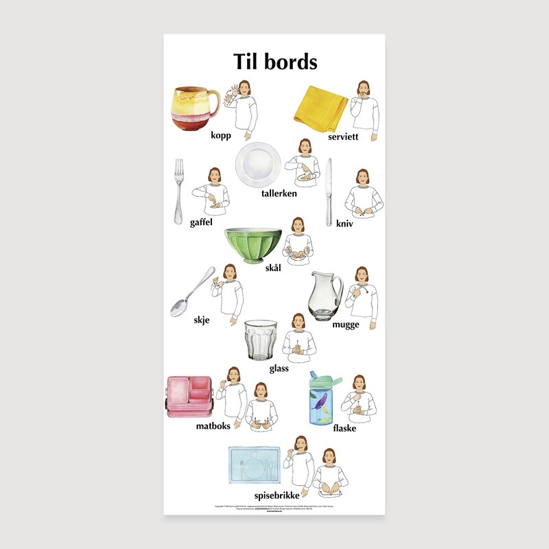 Plakat med bilder &amp; tegn - Til bords