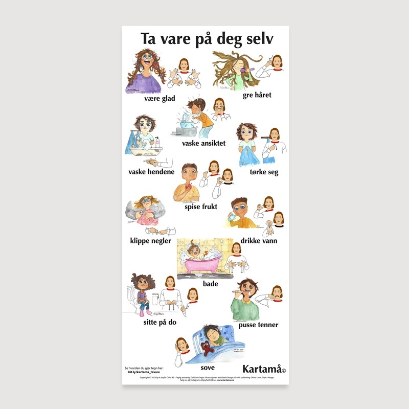 Plakat med bilder &amp; tegn - Ta vare på deg selv
