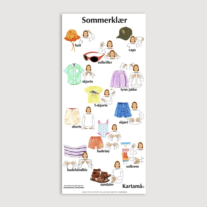 Plakat med bilder &amp; tegn - Sommerklær