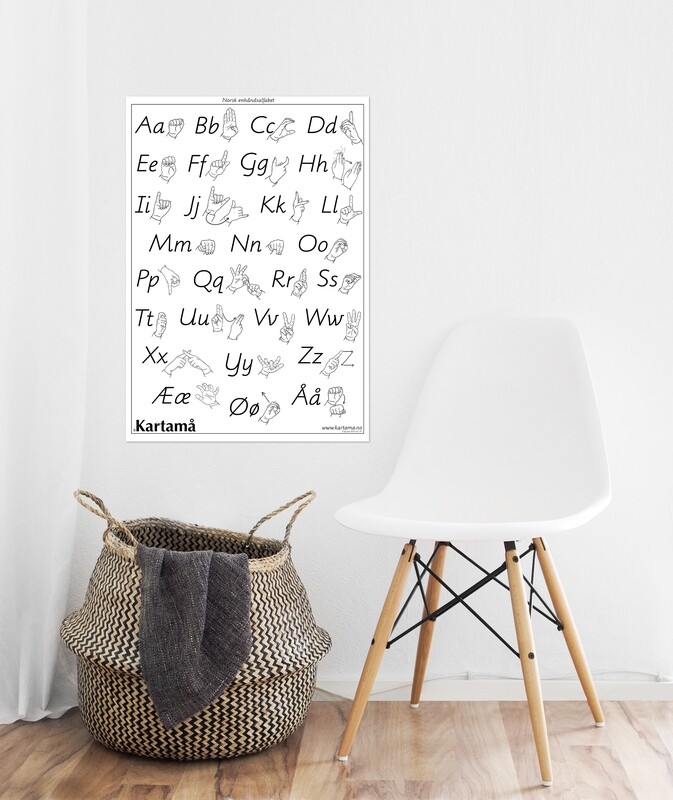 Plakat med bilder &amp; tegn - Alfabet store og små bokstaver