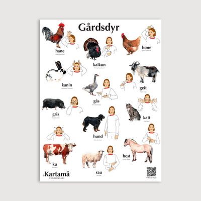 Plakat med bilder &amp; tegn - Gårdsdyr