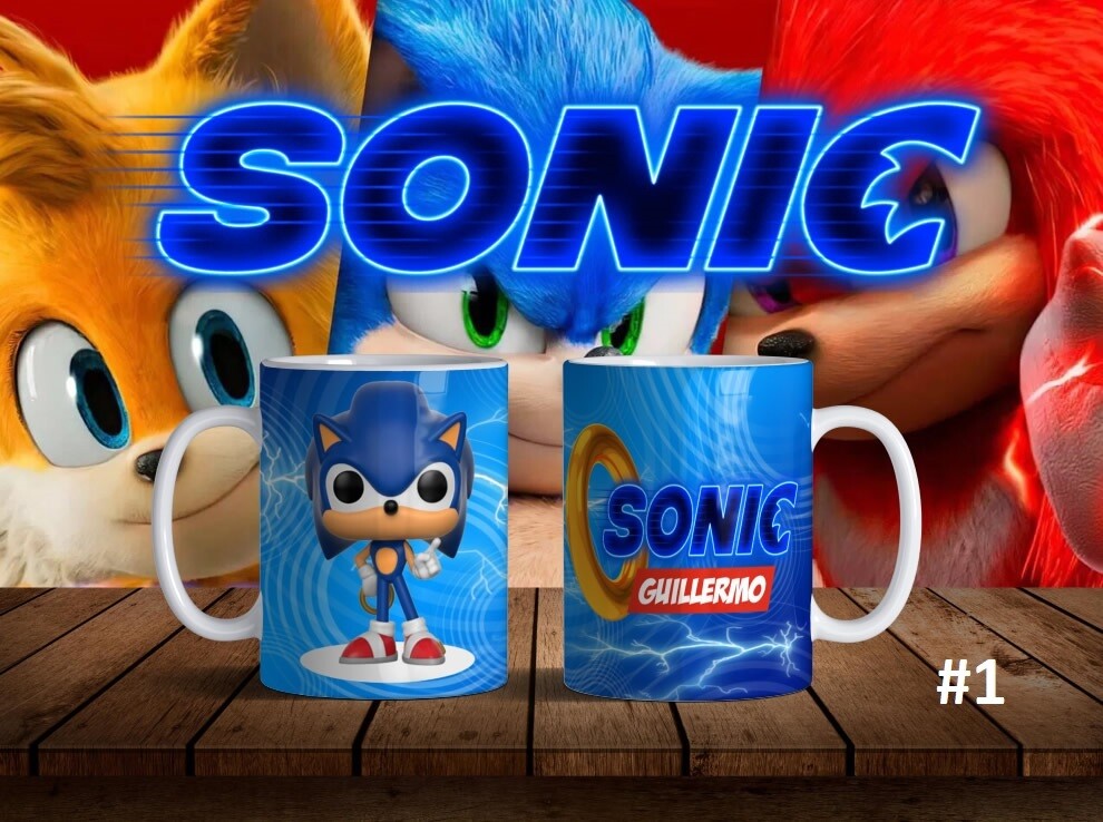Taza personalizada Sonic, con tú nombre, varios modelos a elegir