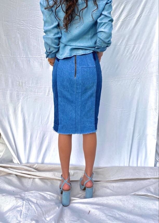Two Tone Denim Pencil Skirt