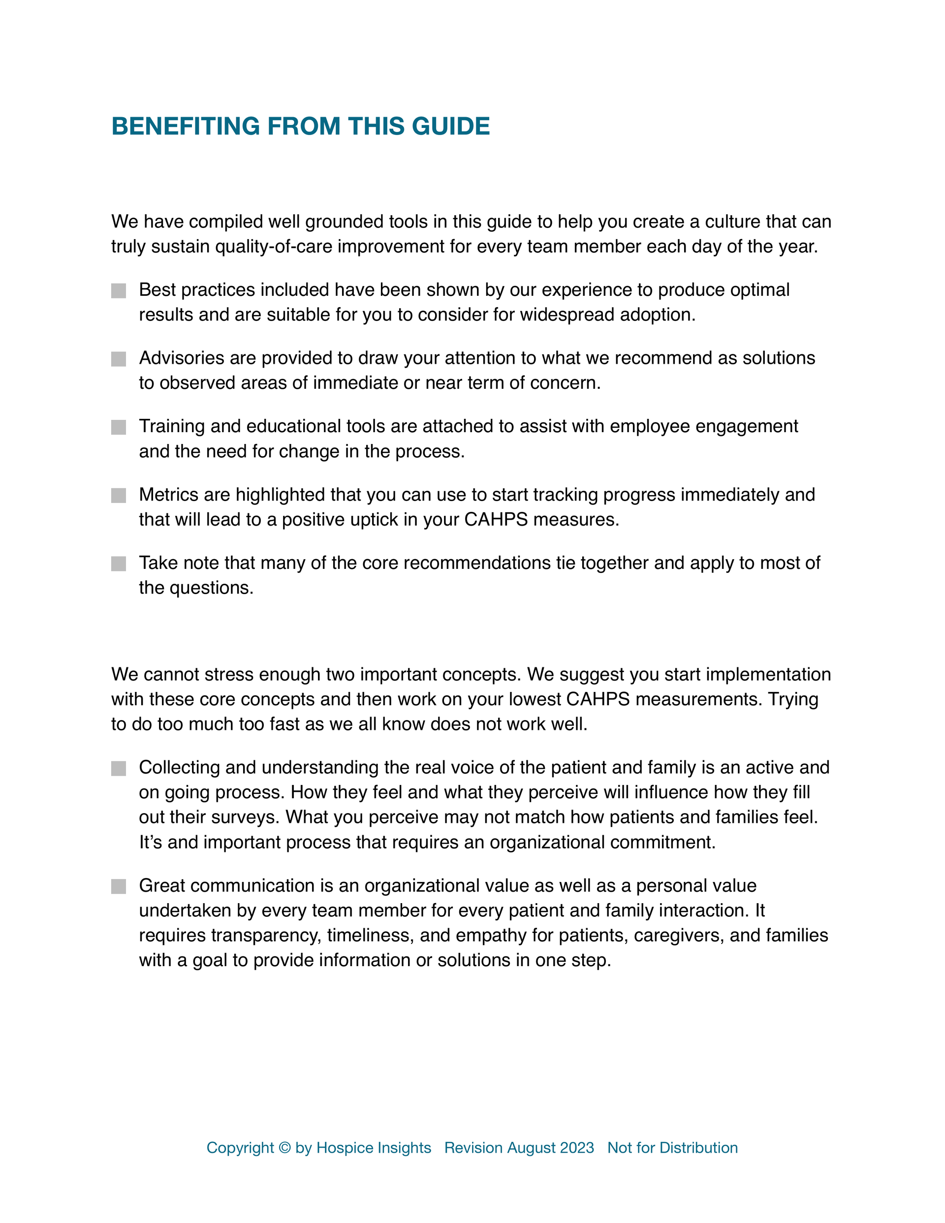 CAHPS Improvement Guide for Hospice Providers
