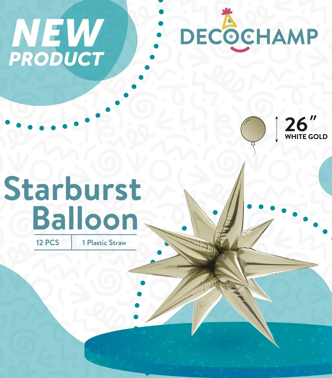 Starburst Foil Balloons White Gold 26