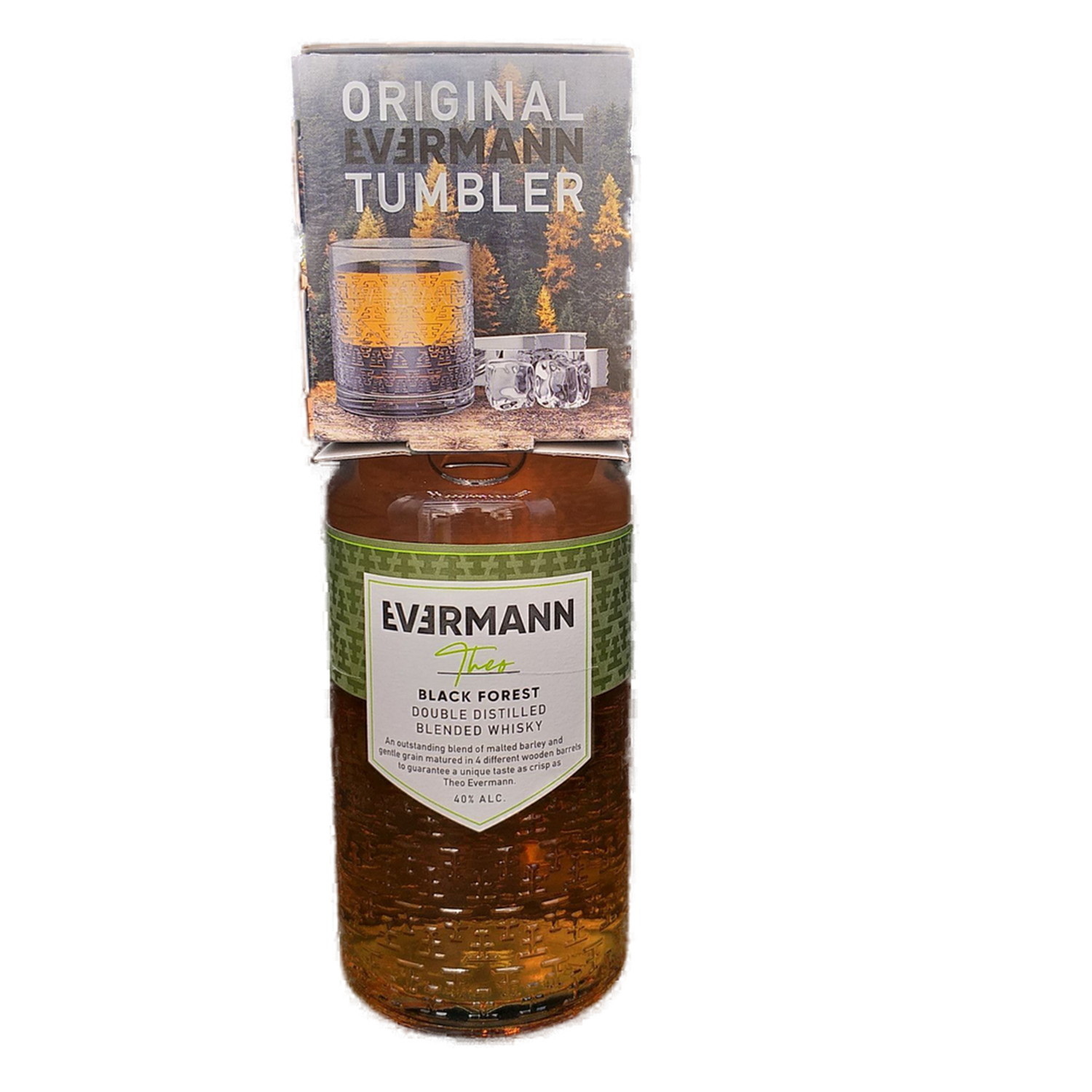 Evermann Black Forest Double Distilled Blended Whisky Deutschland 40% VOL.  (1x0,7ltr.) inkl. Tumbler (Glas)