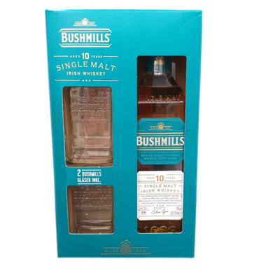Bushmills 10 Jahre Single Malt Irish Whiskey 40% VOL. (1x0,7ltr.) inkl. 2 Original Bushmills-Gläser OVP Bushmills 10 Jahre Single Malt Irish Whiskey 40% VOL. (1x0,7ltr.) inkl. 2 Original Bushmills-Gläser OVP