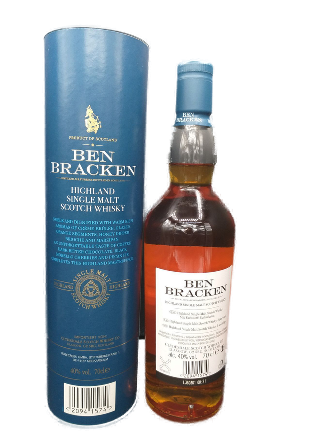 (1x0,7ltr.) Scotch VOL. Malt Ben Whisky 40% Scotland OVP Highland Single Bracken