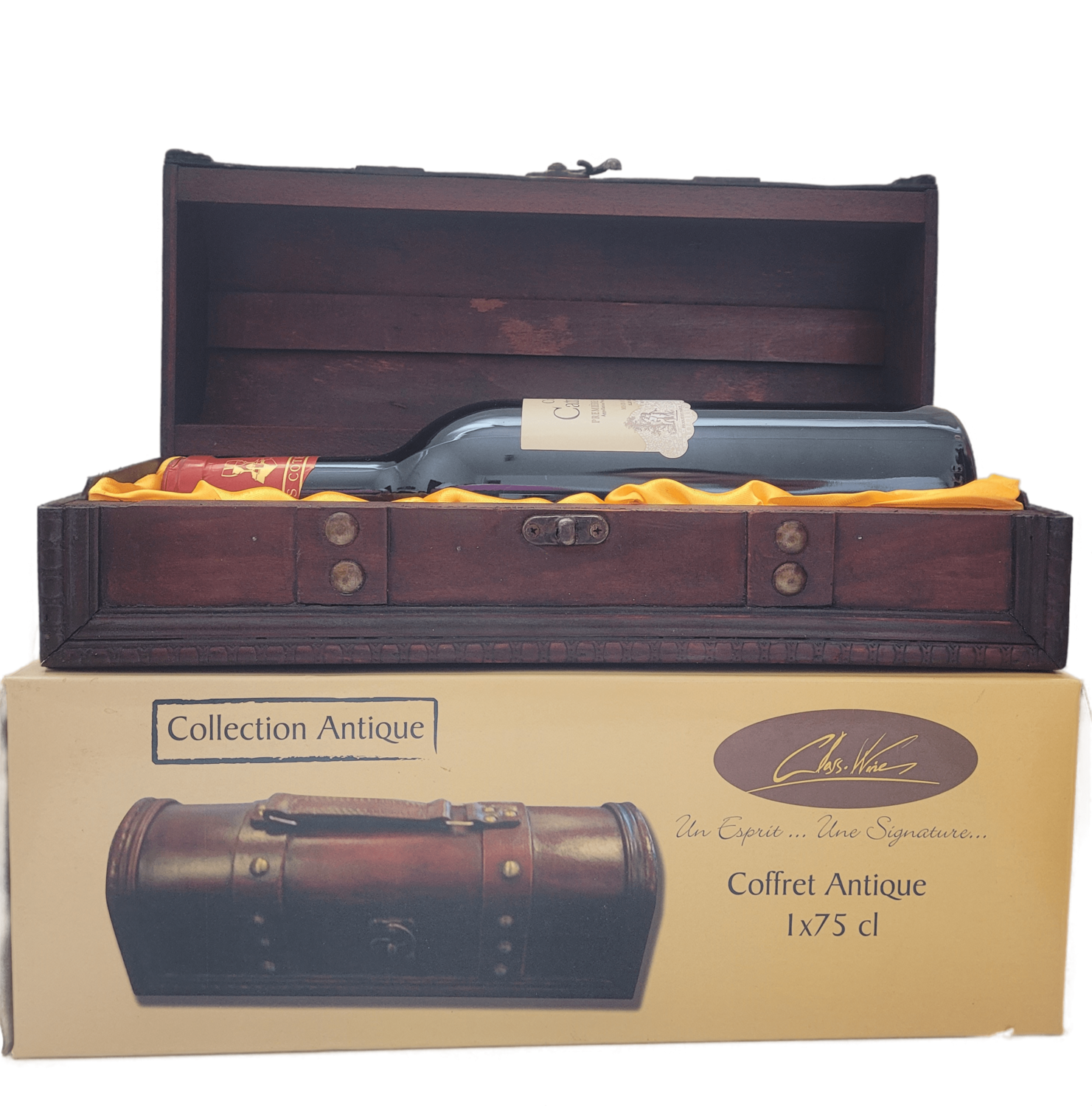 Chateau Chantemerle 2005 Premieres Cote de Blaye 13% VOL. (1x0,75ltr.) in Coffret Antique von Bois Antique Wein-/Champagnertruhe Holz, Metallverschluss und Leder-Tragegriff OVP