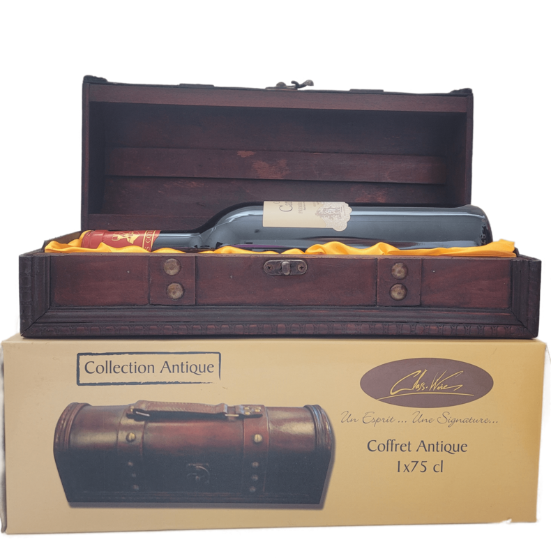 ​Chateau Chantemelrle 2005 'Premieres Cote de Blaye' 13% VOL. (1x0,75ltr.) 'older version' in Coffret Antique 'Bois Antique' wine / champagne chest wood, metal closure and leather carrying handle in original packaging.