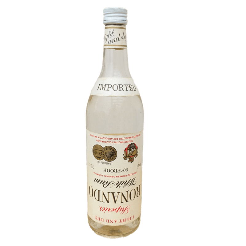 Ronando Superior White Rum Imported 40% VOL. (1x0,7ltr.) FEHLDRUCK alte Original-Abfüllung/Ausführung/Flasche mit Lagerspuren