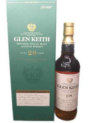 Glen Keith 28 Years Special Aged Release Speyside Single Malt Scotch Whisky 43% VOL. Bottled 08/21 Scotland (1x0,7ltr.) OVP