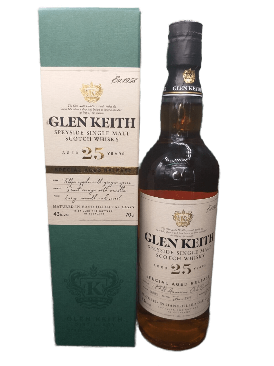 Glen Keith 25 Jahre Special Aged Release Speyside Single Malt Scotch Whisky 43% VOL. Bottled 06/19 (1x0,7ltr.) OVP
