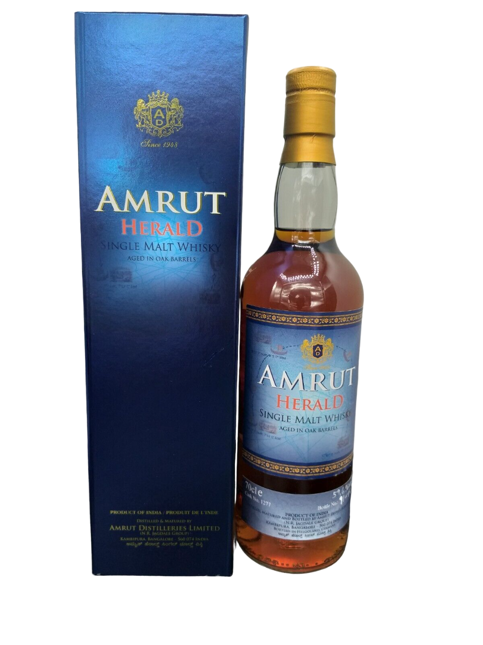 Amrut Herald Single Malt Whisky 59,6% Aged in Oak Barrels (1x0,7ltr.) Cask No. 1277 / 142 Bottles OVP