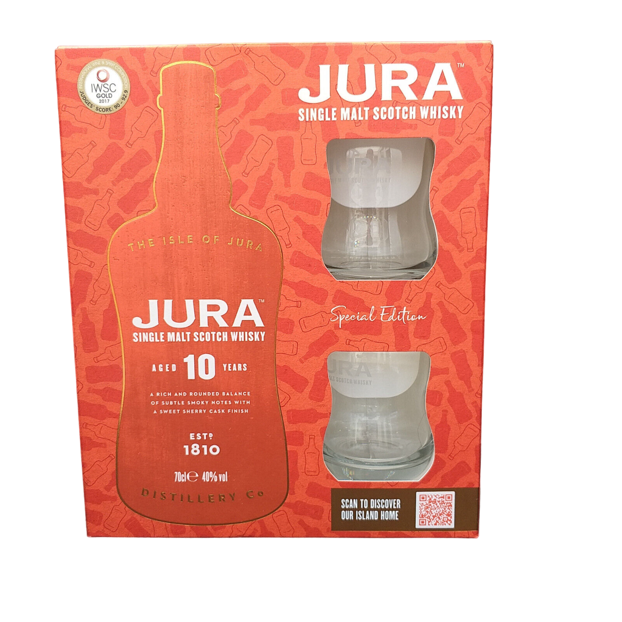 Jura 10 Jahre Single Malt Scotch Whisky 40% VOL. (1x0,7ltr.) inkl. 2 Original-Gläser OVP - SET
