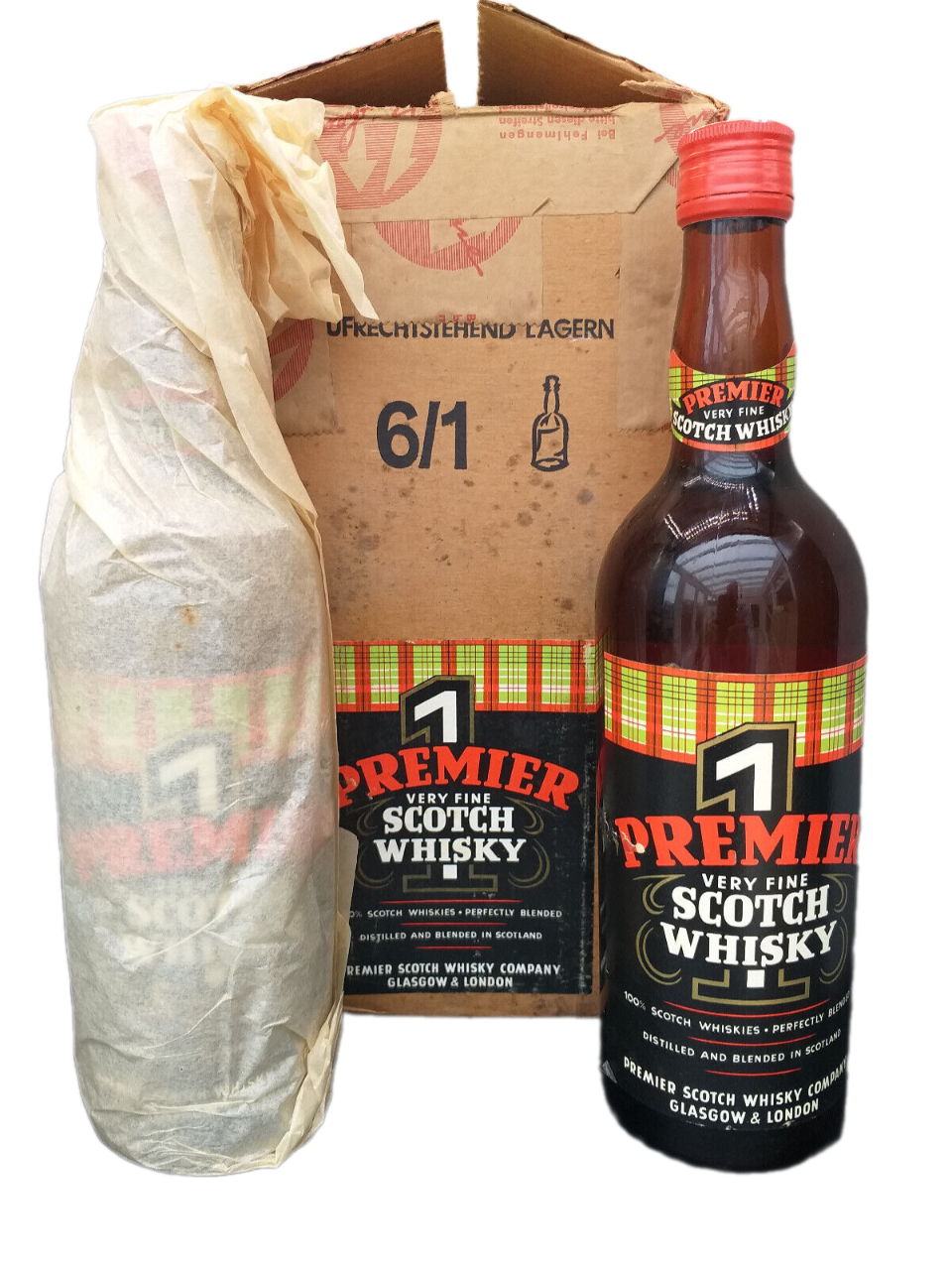 Premier 1 Very Fine Scotch Whisky 43% VOL. (1x0,7ltr.) Flasche in Seidenpapier aus ca. '70er Jahren - Bitte Hinweis beachten!