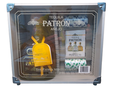 Patron Anejo Tequila 40% VOL. (1x0,75ltr.) mit Poker-Set im Metallkoffer Patron Anejo Tequila 40% VOL. (1x0,75ltr.) mit Poker-Set im Metallkoffer
