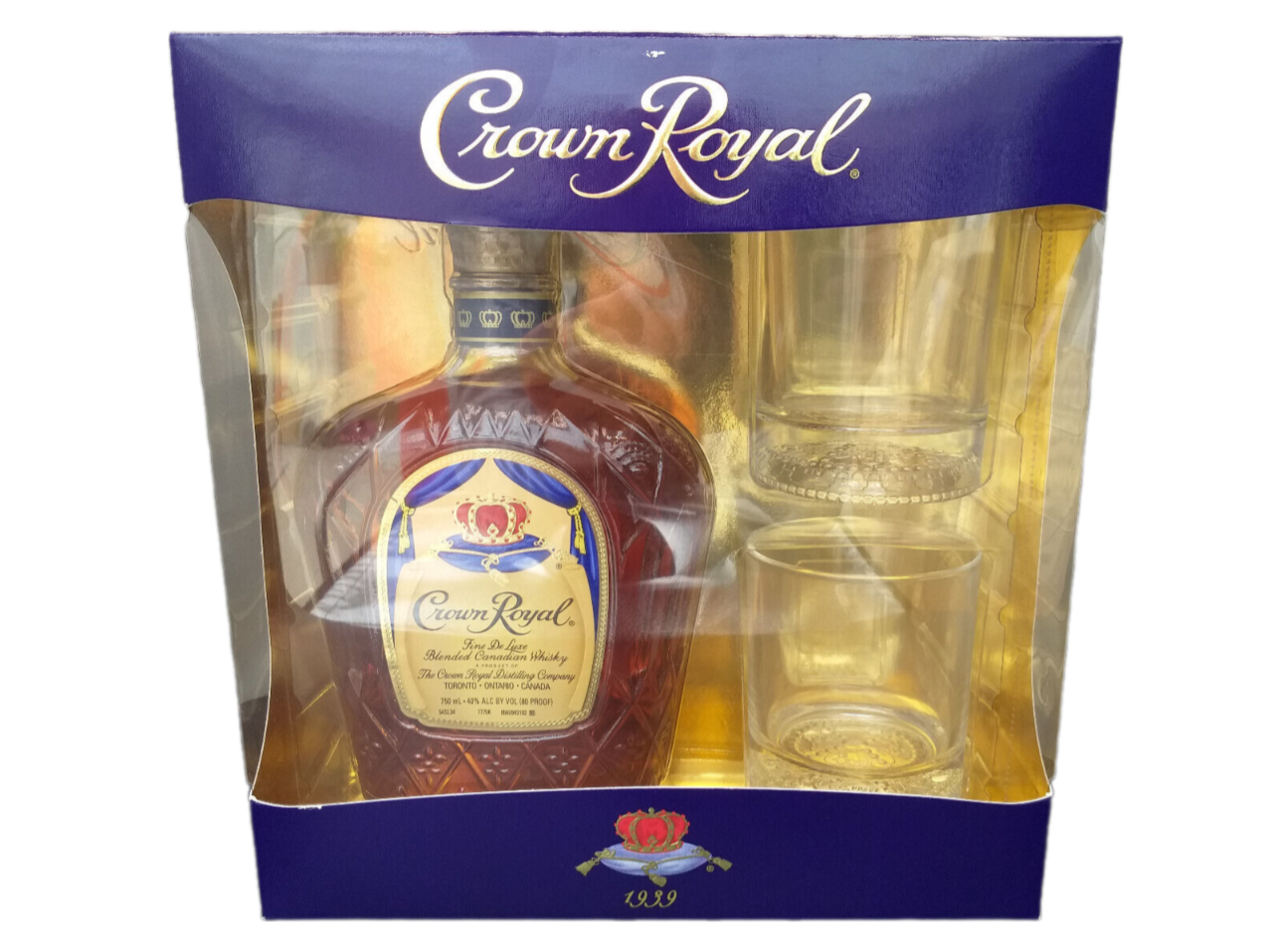 Crown Royal Fine de Luxe Blended Canadian Whisky 40% VOL. (1x0,75ltr.) inkl. 2 Gläser SET in ungeöffneter Originalverpackung