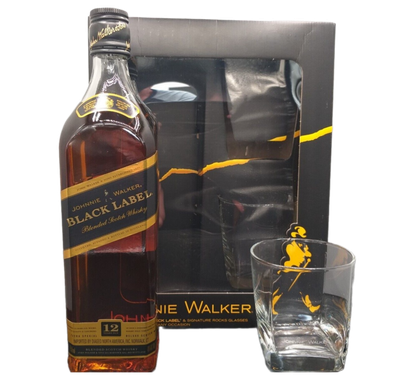 Johnnie Walker 12 Jahre Black Label Blended Scotch Whisky Scotland 40% VOL. (1x0,7ltr.) SET inkl. 2 Signature Rocks Glasses OVP