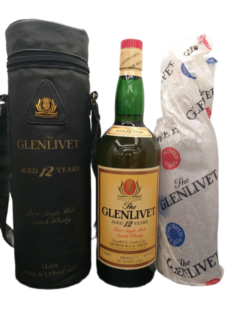 The Glenlivet 12 Jahre Pure Single Malt Scotch Whisky 43% VOL. (1x1,0ltr.) in Original-Seidenpapier inkl. Transport-Umhänge-Bag schwarz