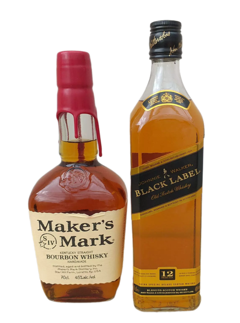 Maker's Mark Kentucky Straight Bourbon Whisky 45% VOL. & Johnnie Walker Black Label 12 Jahre Blended Scotch Whisky 40% VOL. (2x0,7ltr.) SET